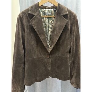 Liz Claiborne Women's Size 14 Brown Suede Blazer EUC Paisley Lining Jacket Y2K